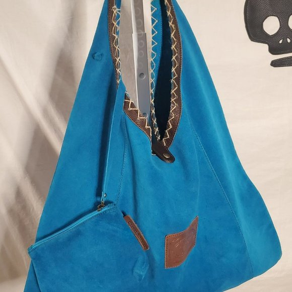 Turquoise Suede Hobo Tote by Gianni Notaro - Picture 11 of 15